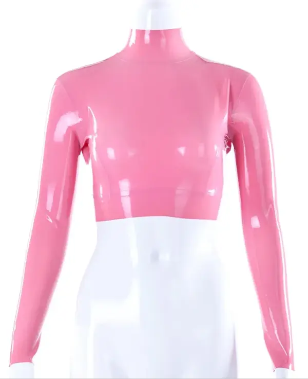Cropped T Top – Latex High-Neck Long Sleeve Crop Top
