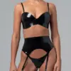 Kelly Latex Lingerie Set with structured bra and suspender belt front view