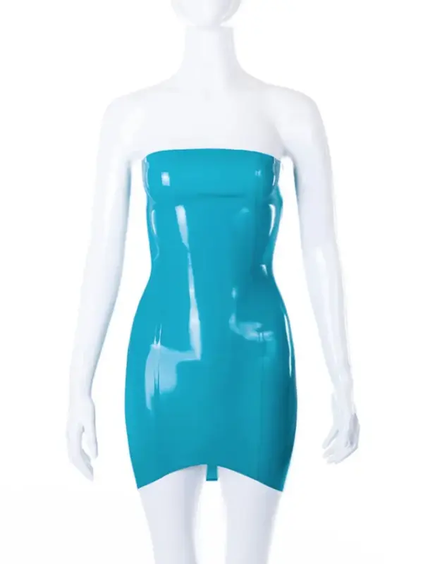 Bridget Strapless Latex Tube Dress – Vibrant Turquoise