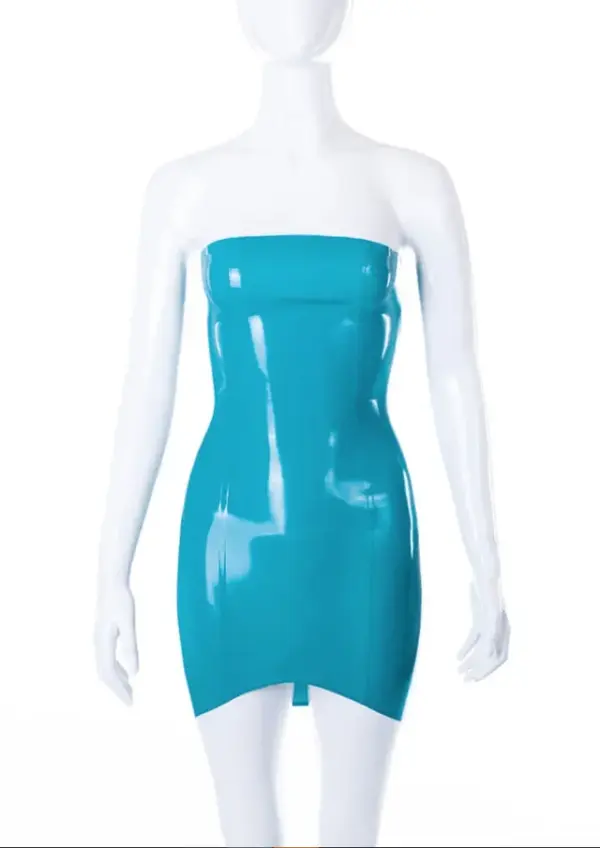Bridget Strapless Latex Tube Dress – Vibrant Turquoise