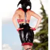 Bijou High-Waist Latex Skirt with Ruffled Hem – Red and Black Colorblock Design