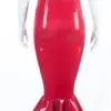 Red latex ruffle pencil skirt with high waist and fishtail hem back view
