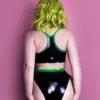 Sporty Racerback Latex Top with Neon Green Trim back view