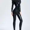 Sculpted Puff Sleeve Latex Catsuit – Triple Zip Design