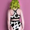 Latex Sports Bra with Cow Pattern rear view