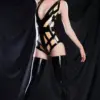 Geometric Latex Cage Bodysuit - Deep V & Nude Illusion