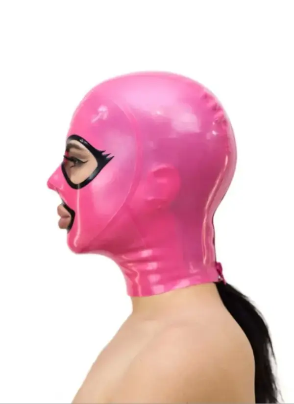 Pink Latex Hood - Eyelash Trim & Back Zipper