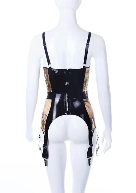 Aria Paneled Latex Merrywidow with Crystal Side Panels and Six Garters