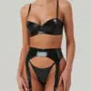High Shine Latex Lingerie Set with Garter Belt front view