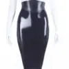 High-Waisted Latex Pencil Skirt with Snake Textured Waistband and Dual-Zip Back
