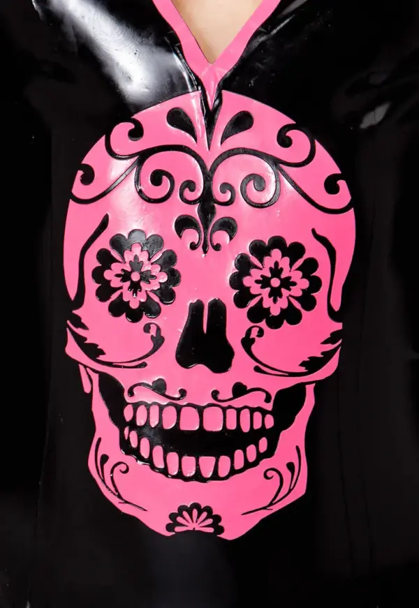 Skull Appliqué Latex Bodysuit - Gothic Halterneck