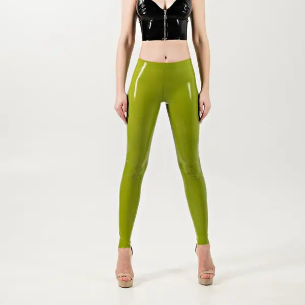 High Waisted Lime Green Latex Leggings front view