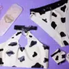 Latex Cow Pattern Lingerie with wrist cuffs and O-ring collar