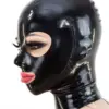 Close up of anatomical latex hood with round eye cutouts