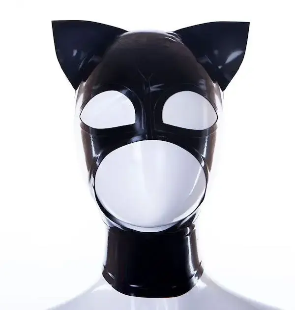 Latex Kitty Hood with big anime eyes front view