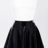 Glossy black latex flared skirt mini skater style front view