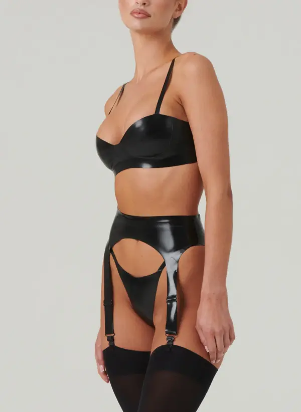 High Shine Latex Lingerie Set - Bra, Garter & Thong