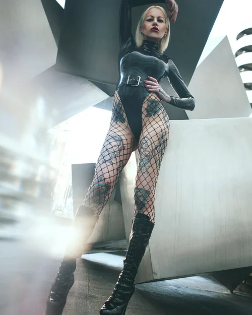 High-Cut Black Latex Storm Bodysuit with Long Sleeves