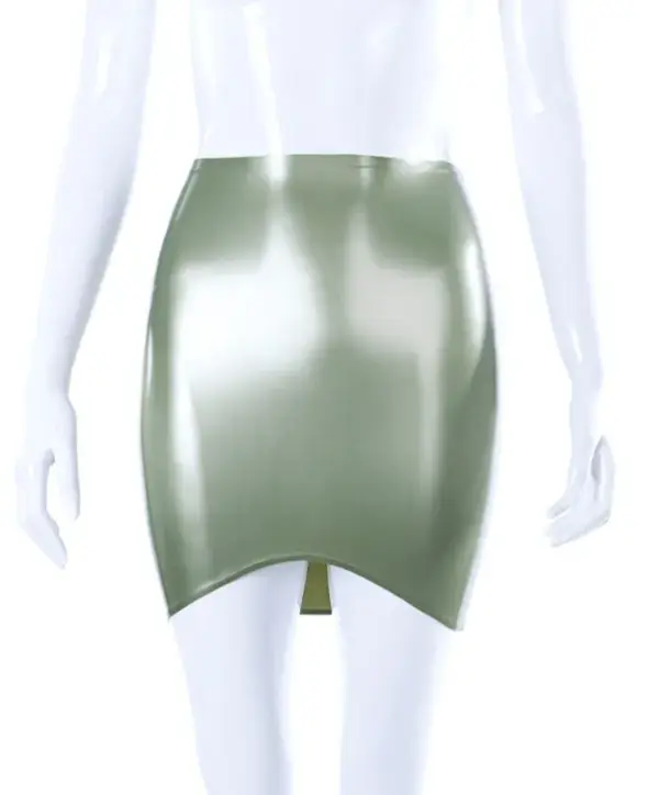 High-Waisted Black Latex Mini Skirt with Curved Hem – Sexy Pull-On Clubwear