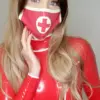 Red Latex Nurse Mask - White Cross & Adjustable Straps