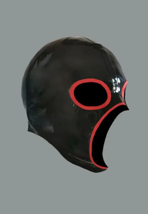 Side view of pull on rubber mask with large eye openings