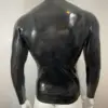 Rear view of sleek fitted latex top for men clubwear style