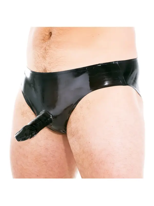 Men's Latex Sheath Briefs black rubber underwear with anatomical penis sheath