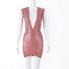 Deep V-Cut Latex Mini Dress with Rear Zipper