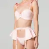 Latex Flowers Pink Lingerie Set with Frill Bra and Peplum Suspender Belt
