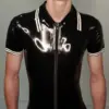 Men's Short Sleeve Latex Catsuit with triple zip and white trim