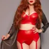 Red Latex 3-Piece Lingerie Set with High-Waist Suspender Belt and Underwire Bra
