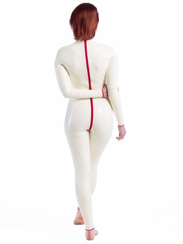 Full body medical fetish latex suit white and red