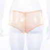 Semi-Transparent Latex Shorts in glossy flesh tone with cheeky cut front view