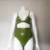 Natural Green Latex Triangle Bra and High-Waist Thong Set – Two Piece Custom Made