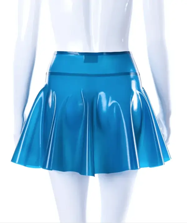High-Waist Semi-Transparent Blue Latex Skater Skirt