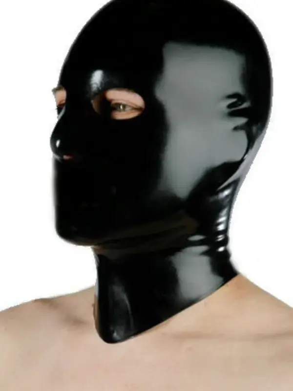 Latex Hood with Eye and Nose Holes closed mouth design front view
