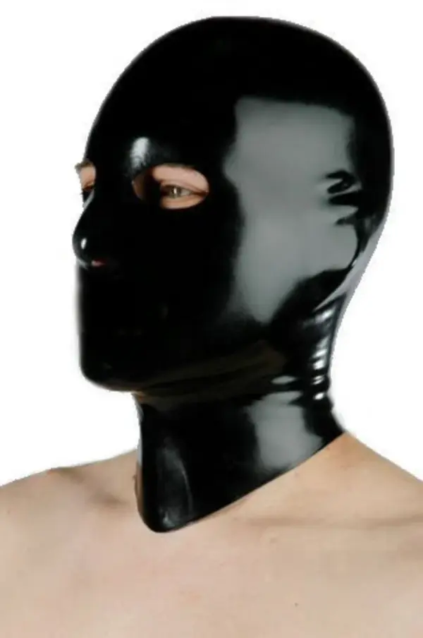 Latex Hood with Eye and Nose Holes closed mouth design front view