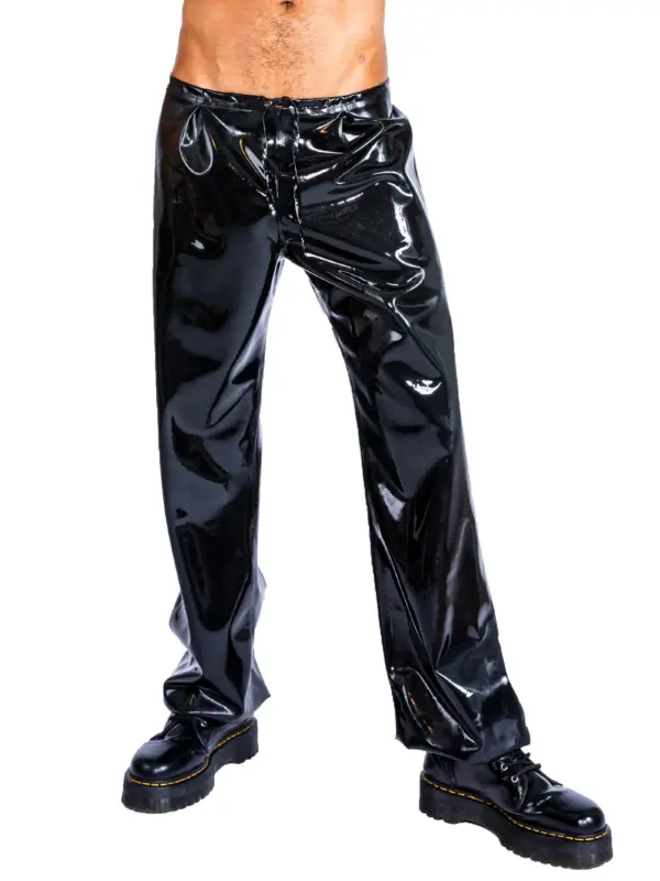 Unisex Latex Tracksuit Pants with drawstring waist black rubber joggers