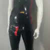 Full body view of heavy duty latex pants for men with snap on pouch