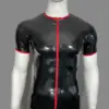 Men's Latex T-Shirt with red zip trim and crew neck front view