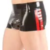 Men's Latex Sports Hipster Shorts with red side stripes front view