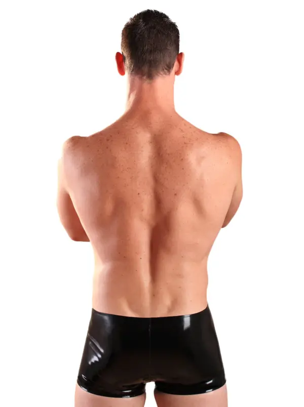 Rear view of latex boxer shorts for men classic fit