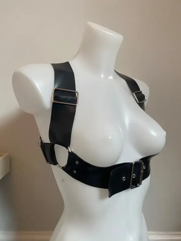 Heavy Latex Underbust Harness Bra with buckle front closure