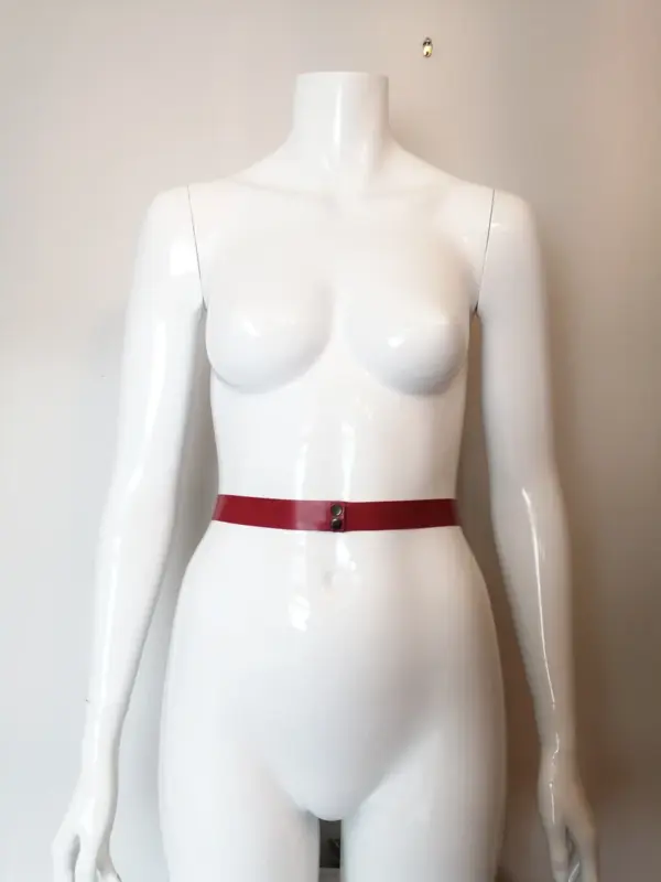 Slim Latex Waist Belt in red with minimalist popper closure