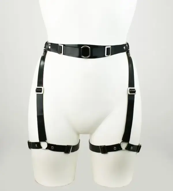 Heavy Duty Latex Leg Harness with wide adjustable straps and nickel hardware