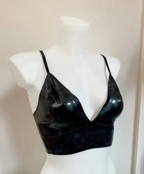 Custom Latex Sweetheart Plunge Bralette – Adjustable Longline Rubber Top