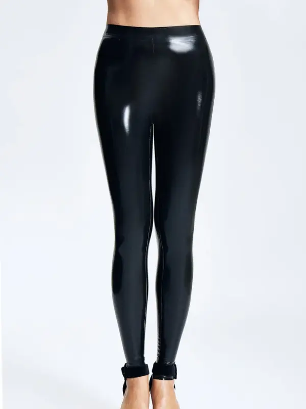 High-Shine Black Latex Leggings – Seamless Fit, 0.4mm Thickness