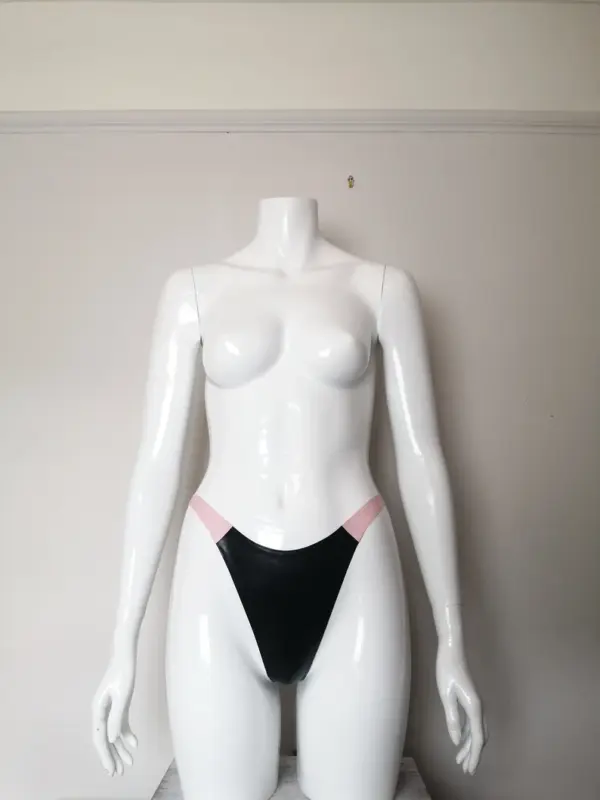 Latex High-Waist Thong Back Knickers – Black & Baby Pink