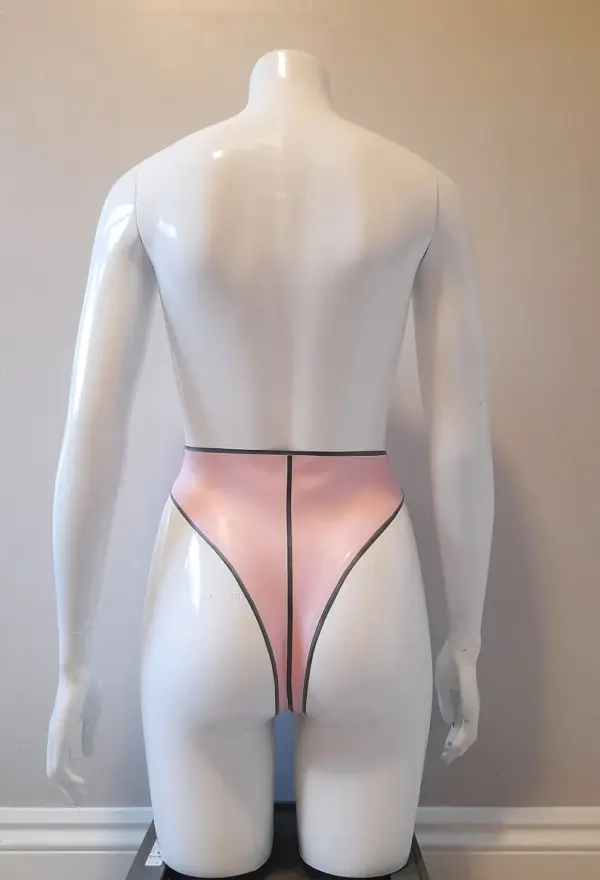 Latex High-Waist Thong Knickers with Contrast Trim and Center Stripe