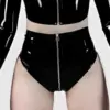 Luxe Black Latex High-Waist Panties with Crotch Zipper